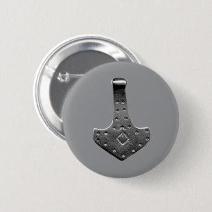 Steel Thor's Hammer gray round button