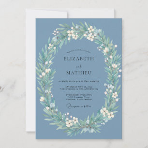 Steel Watercolor Wreath Wedding Invitation