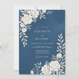 Steel White Blossom Wedding Invitation