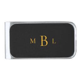 Steelers Colors Black and Gold Monogram. Silver Finish Money Clip