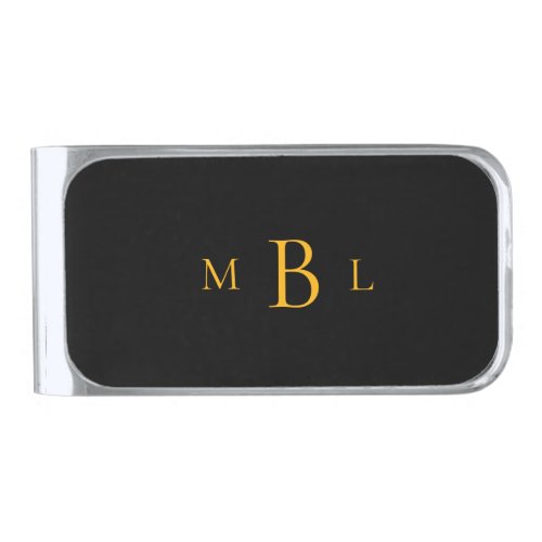 Steelers Colors Black and Gold Monogram Silver Finish Money Clip