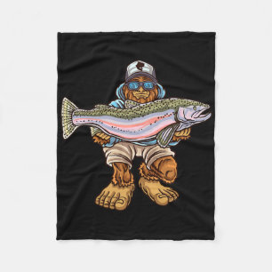 Steelhead Fishing Bigfoot Trout River Fisherman Fleece Blanket