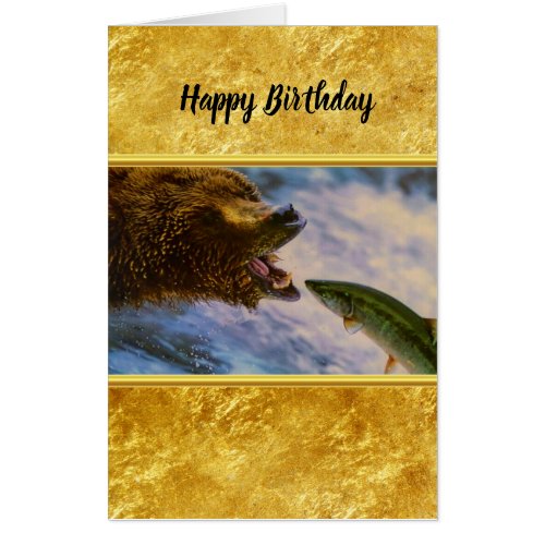 Steelhead salmon jumping into grizzly bears mouth card
