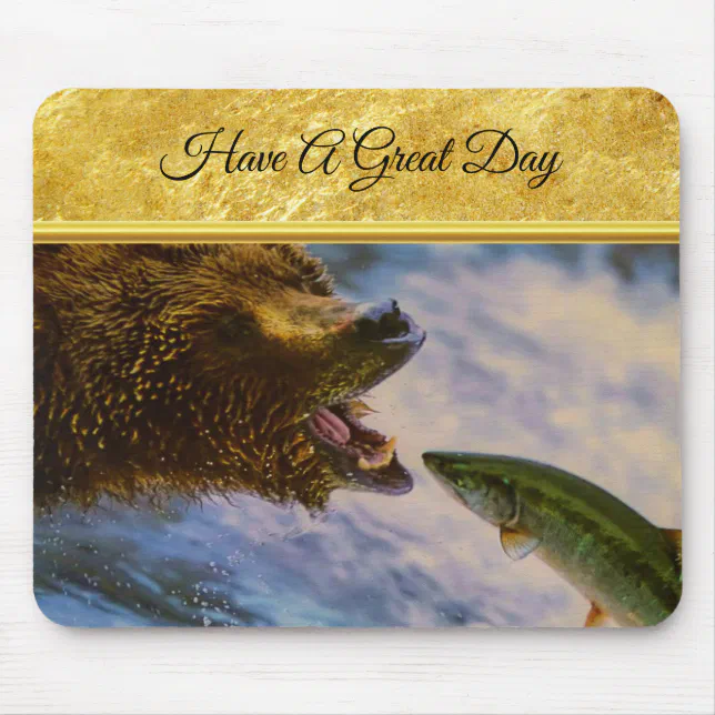 Steelhead salmon jumping into grizzly bears mouth mouse pad Zazzle