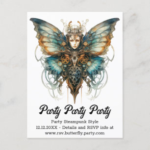 Steelswift Peacock Butterfly Steampunk Wedding Announcement Postcard