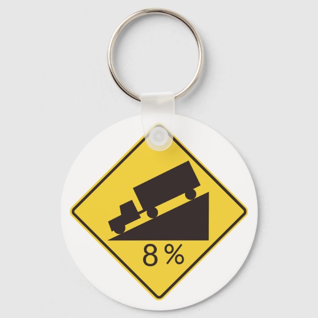 Steep Grade Traffic Sign Trucking Hauling Caution Keychain (Front)