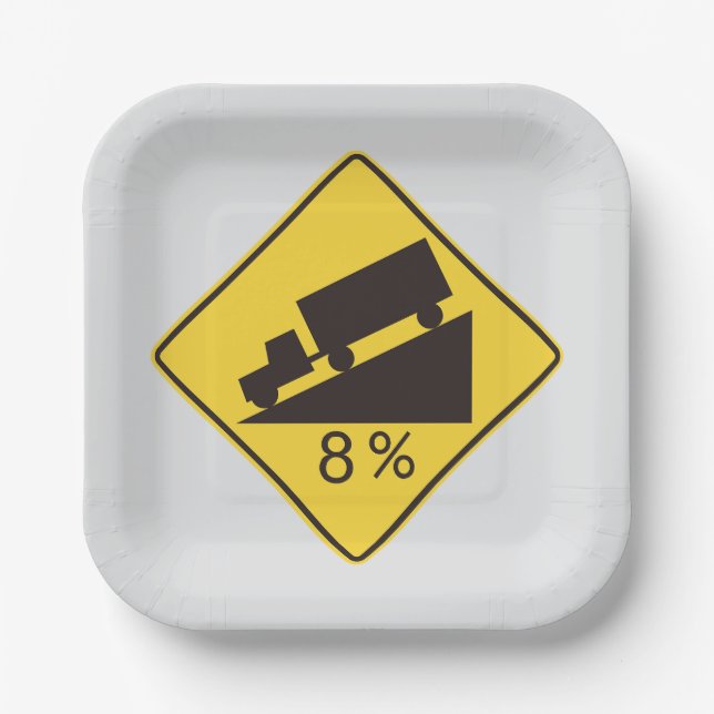 Steep Grade Traffic Sign Trucking Hauling Caution Paper Plates (Front)