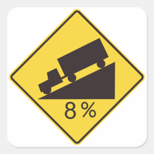 Steep Grade Traffic Sign Trucking Hauling Caution Square Sticker