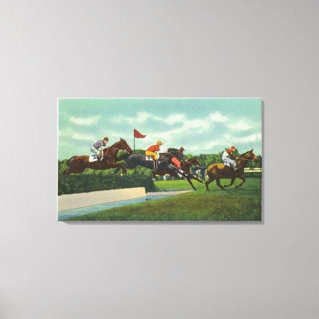 Steeple Chase Water Jump at Race Track Canvas Print (Front)