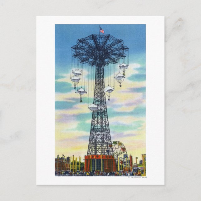 Steeplechase Park Parachute Jump Daytime Scene Postcard (Front)