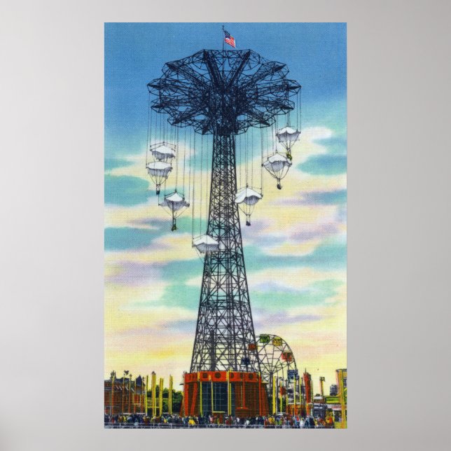 Steeplechase Park Parachute Jump Daytime Scene Poster (Front)