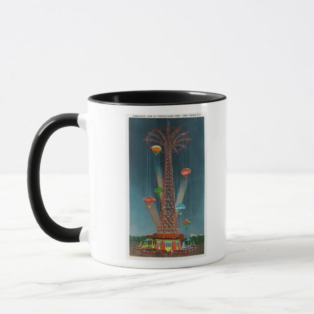 Steeplechase Park Parachute Jump View at Night Mug (Left)