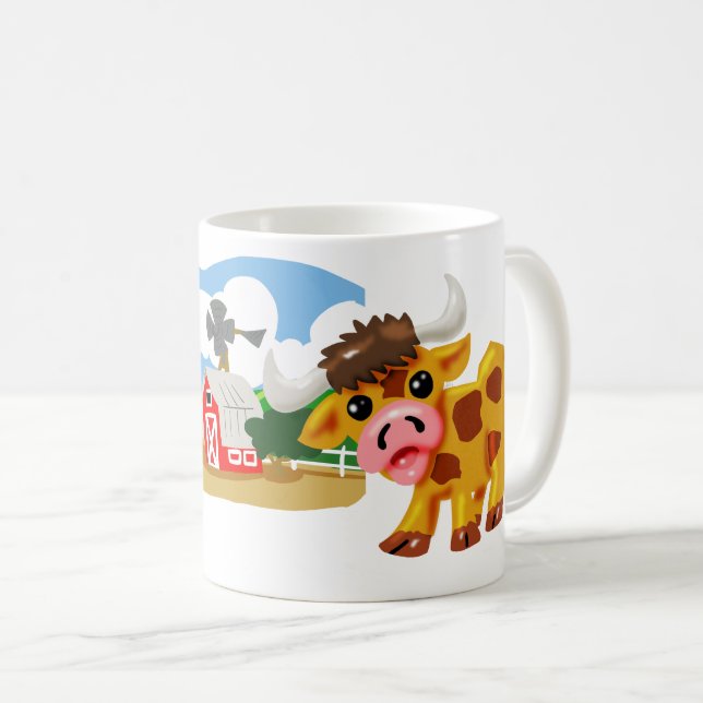 Steer and Rooster on the Farm Coffee Mug (Front Right)