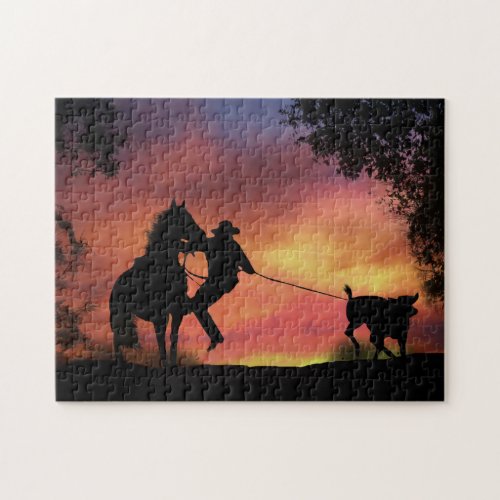 Steer Roping Country Western Cowboy Jigsaw Puzzle