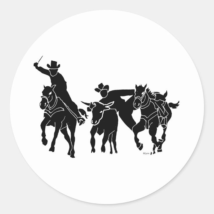 Steer Wrestling 1 Classic Round Sticker | Zazzle