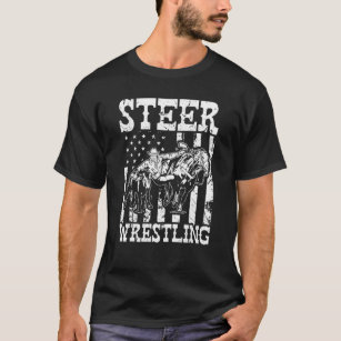 Steer Wrestling Patriotic American Flag Rodeo Bull T-Shirt