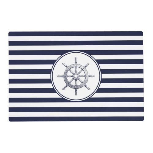 Steering Wheel and Blue Striped Laminated Placemat