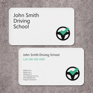 Steering Wheel & checkmark - Driving School Business Card