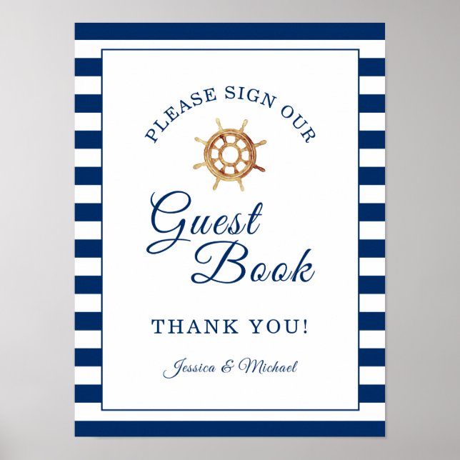 Steering Wheel Nautical Wedding Sign Guest Book (Front)
