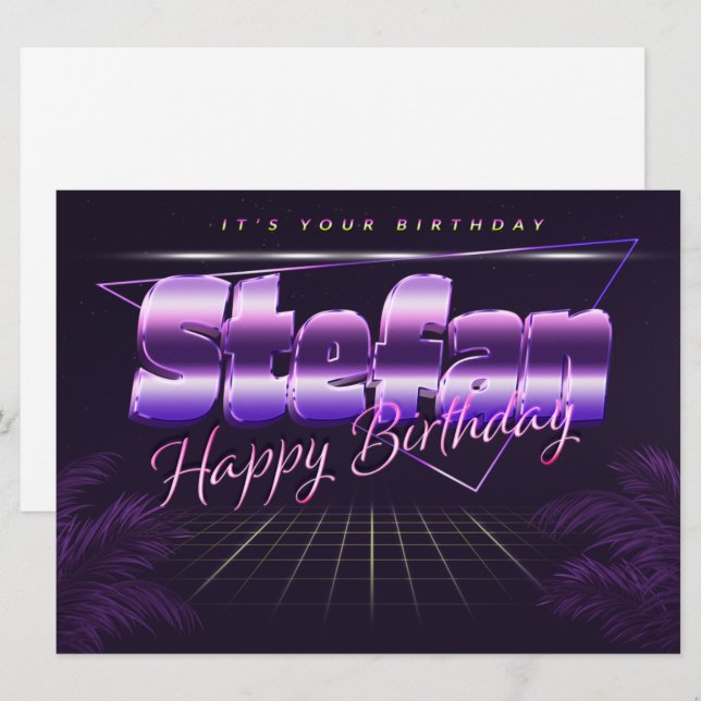 Stefan Name First name lila retro card Birthday (Front/Back)