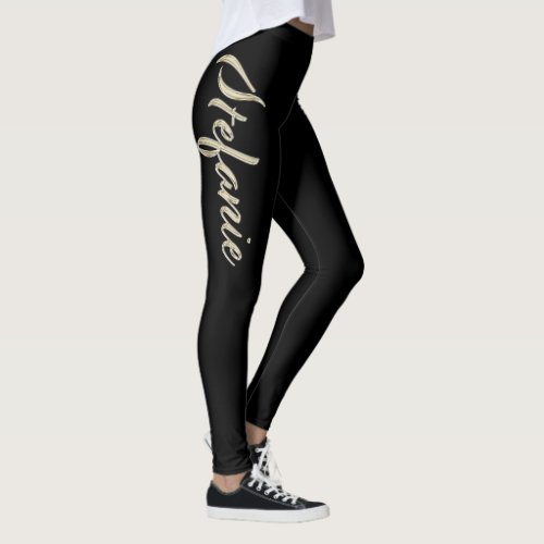 Stefanie white gold Handwriting trousers Leggings