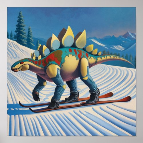 Stego-Slopes: Skiing Stegosaurus Wall Art