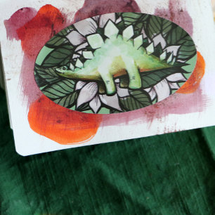 Stegosaur Dinosaur Flower Dinosaurs Oval Sticker