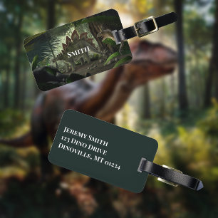 Stegosaurus and Deinonychus Dinosaurs Luggage Tag