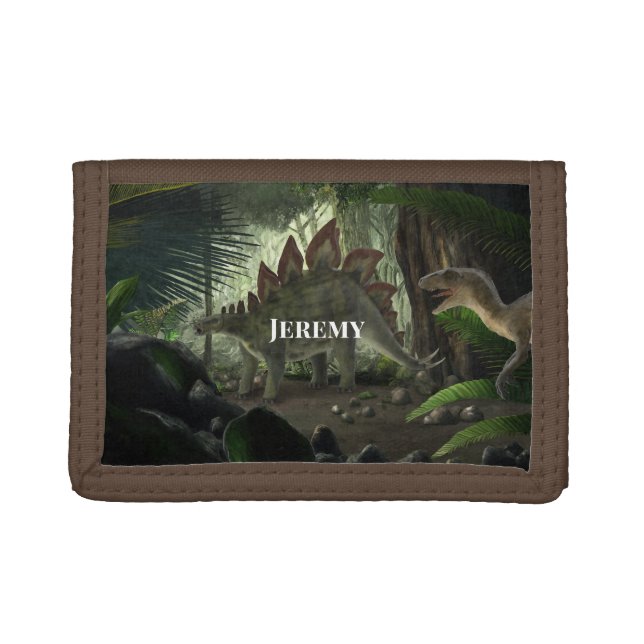 Stegosaurus and Deinonychus Dinosaurs  Trifold Wallet (Front)
