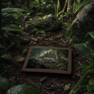 Stegosaurus and Deinonychus Dinosaurs Trifold Wallet