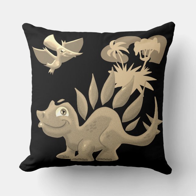 Stegosaurus and Pterosaur Throw Pillow (Front)