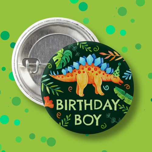 Stegosaurus Birthday Boy Dinosaur Prehistoric Button