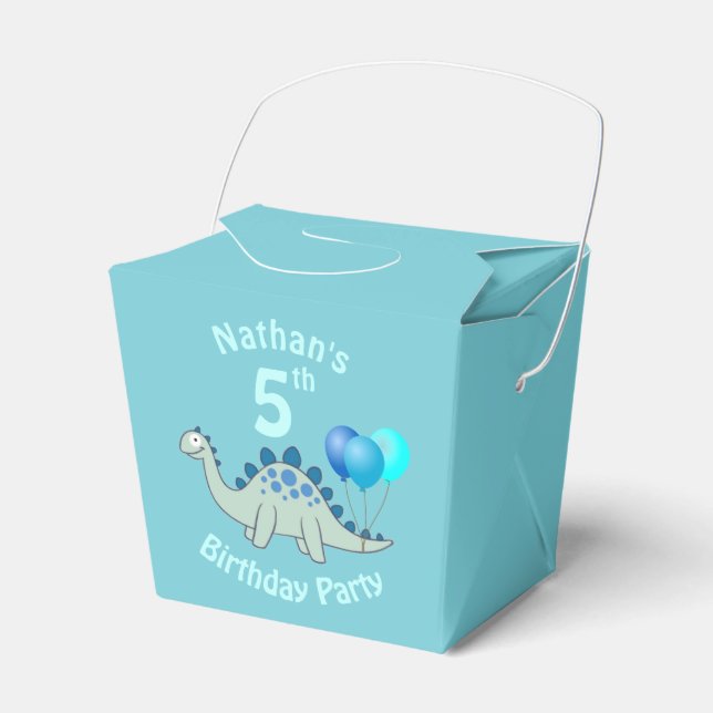 Stegosaurus Blue Dinosaur Kids Birthday Favor Boxes (Front Side)