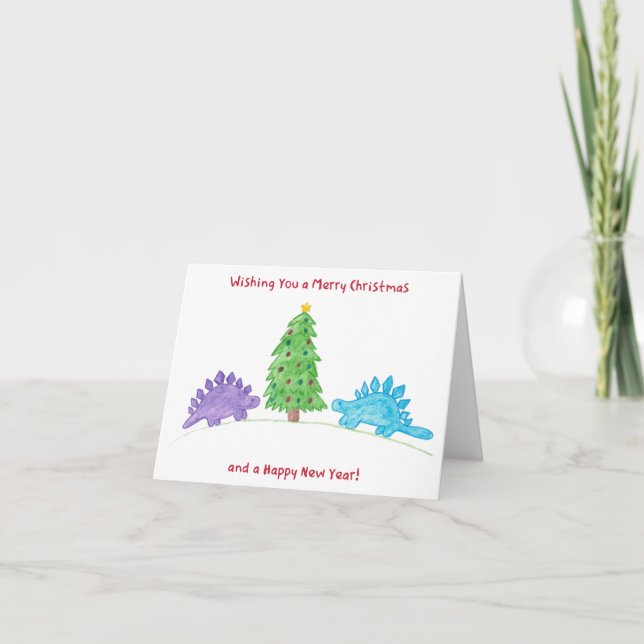 Stegosaurus Christmas and New Year Greeting Card (Front)
