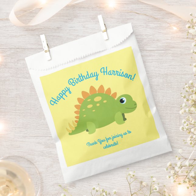 Stegosaurus Dinosaur Birthday Party Favor Bag (Clipped)