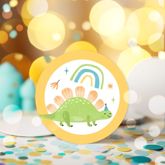 Stegosaurus Dinosaur Birthday Party Favors Classic Round Sticker (Creator Uploaded)