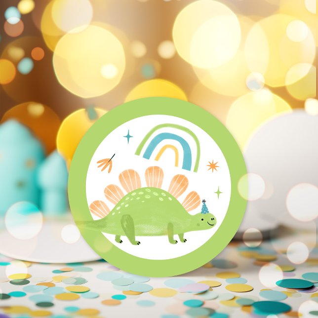 Stegosaurus Dinosaur Birthday Party Favors Classic Round Sticker (Creator Uploaded)