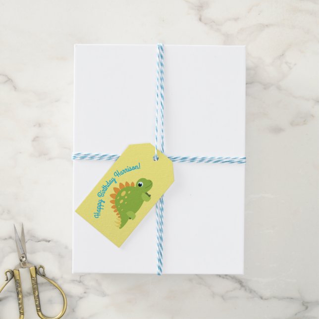 Stegosaurus Dinosaur Birthday Party Gift Tags (With Twine)