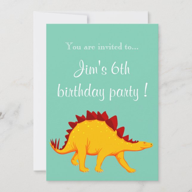 Stegosaurus dinosaur boy birthday party invitation (Front)