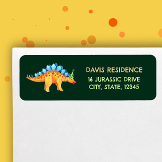Stegosaurus Dinosaur Boys Birthday Watercolor  Label