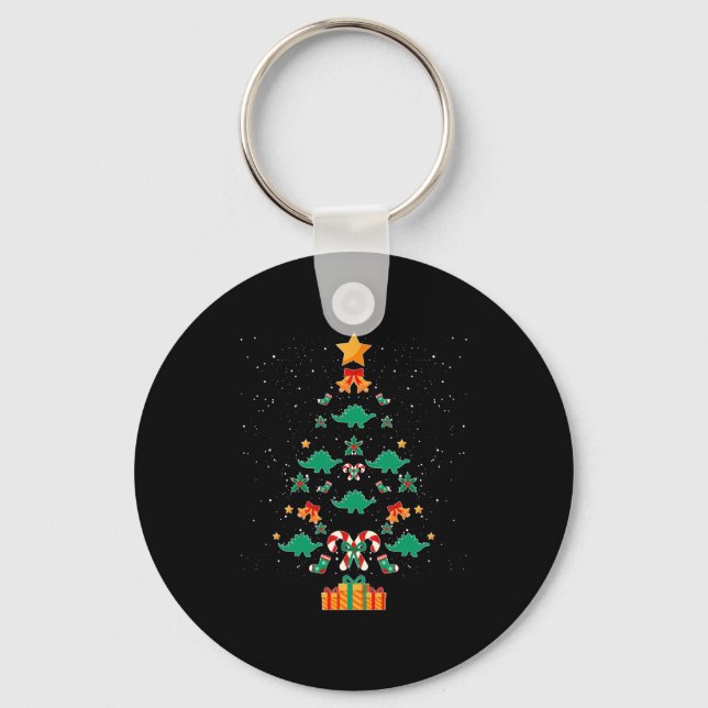 Stegosaurus Dinosaur Christmas Tree Xmas Long Slee Keychain (Front)