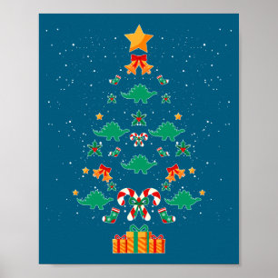 Stegosaurus Dinosaur Christmas Tree Xmas Long Slee Poster