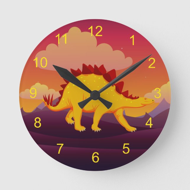 Stegosaurus Dinosaur Design Round Clock (Front)