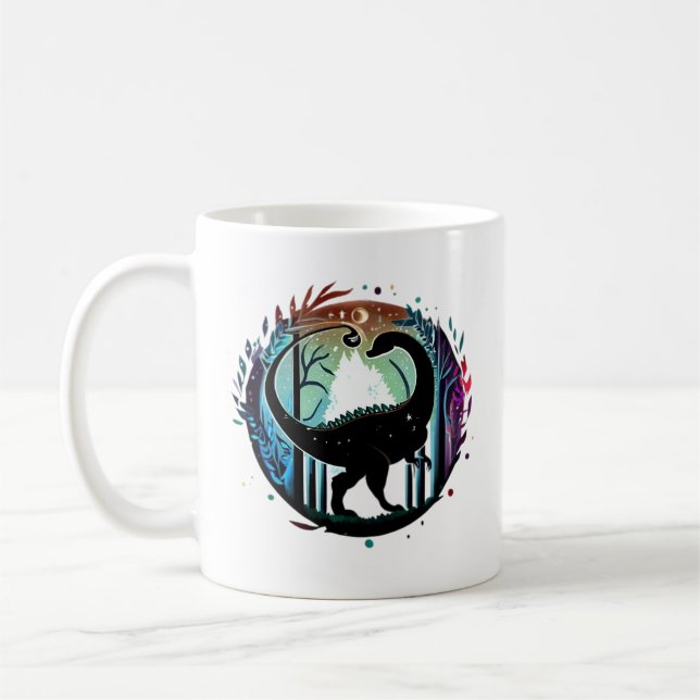 Stegosaurus Dinosaur Forest Silhouette Design  Coffee Mug (Left)