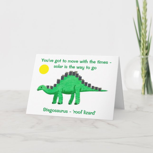 Stegosaurus dinosaur green energy birthday card (Front)