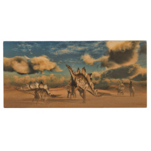 Stegosaurus dinosaur in the desert wood USB flash drive