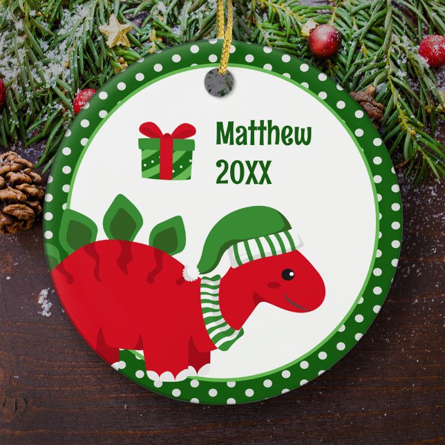 Stegosaurus Dinosaur Personalized Kids Christmas Ceramic Ornament (Creator Uploaded)