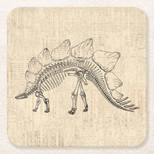 Stegosaurus Dinosaur Skeleton Vintage Script Paper Square Paper Coaster