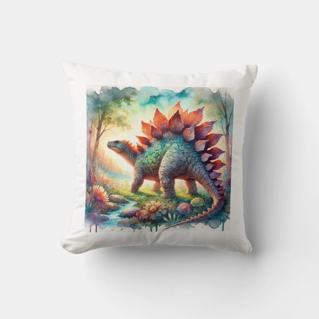 Stegosaurus in Watercolor 180724AREF126 - Watercol Throw Pillow (Front)