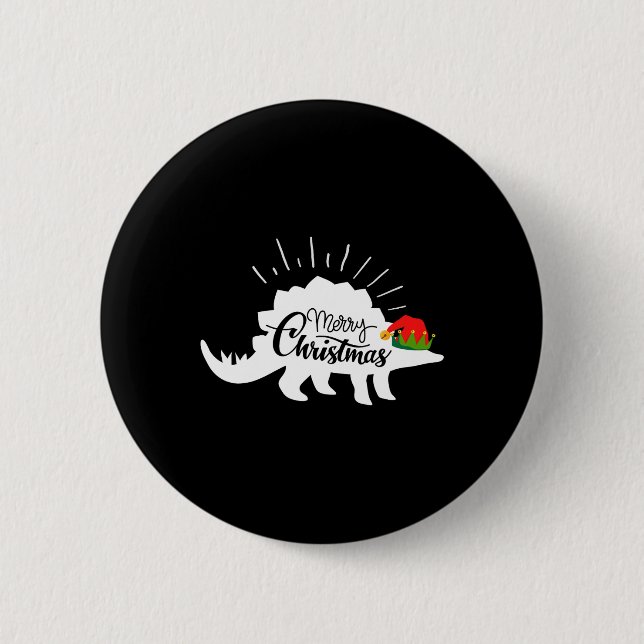 Stegosaurus Merry Christmas Funny Dinosaur  Button (Front)